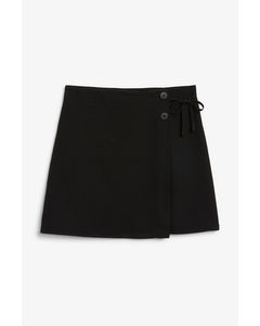 Black Linen Blend Wrap Skirt Black