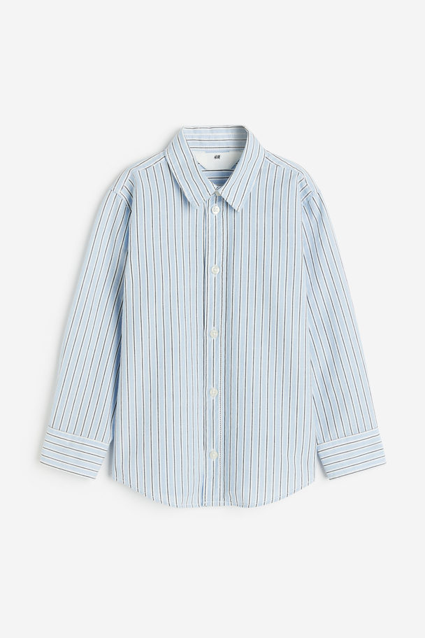 H&M Långärmad Skjorta I Poplin Ljusblå/randig