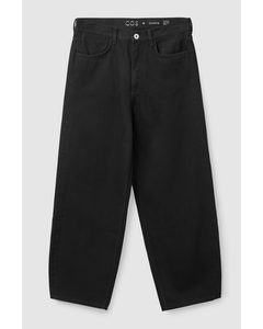 Barrel-leg Mid-rise Jeans Black