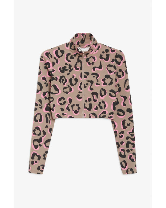 Monki Fitted Zip Top Abstract Leo Print