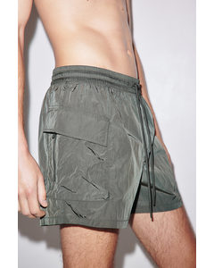Leg-pocket Swim Shorts Khaki Green