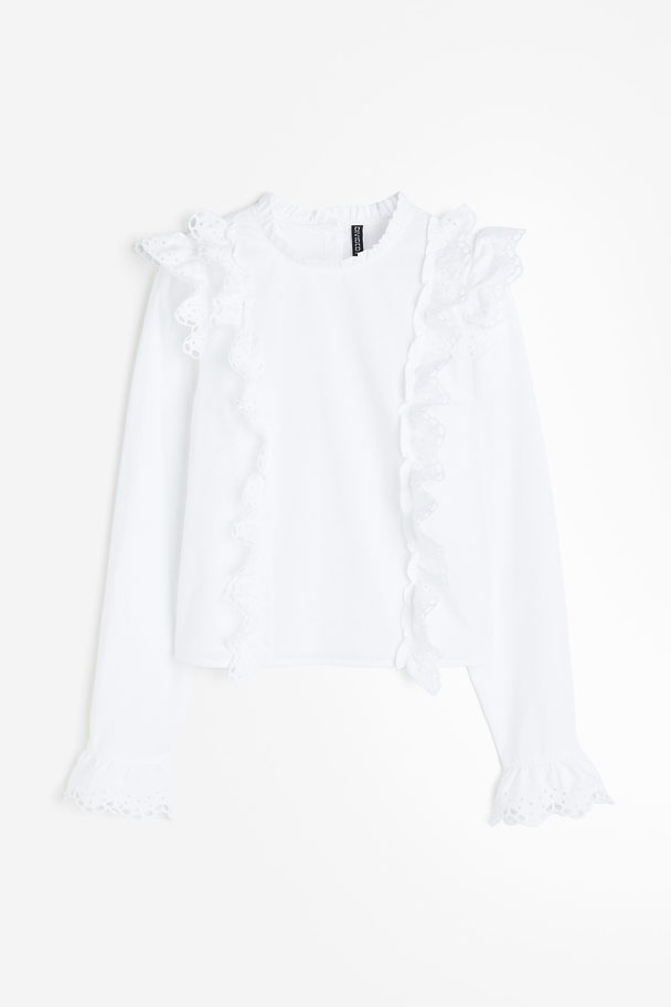 H&M Volantblouse Met Broderie Anglaise Wit