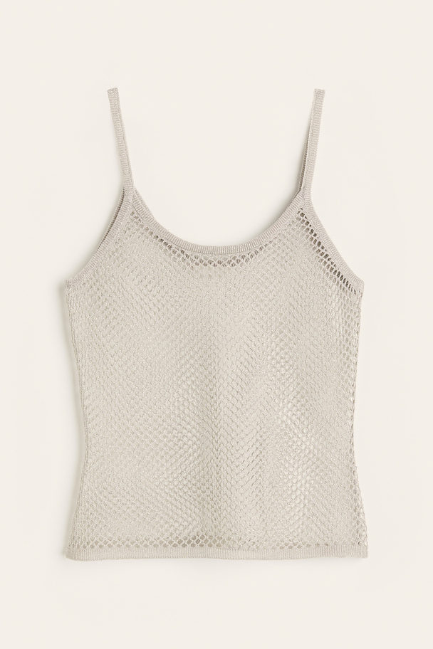 H&M Glittery Hole-knit Strappy Top Silver-coloured