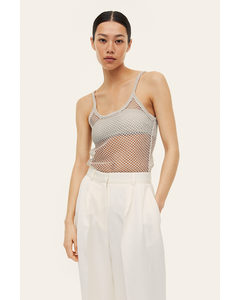 Glittery Hole-knit Strappy Top Silver-coloured