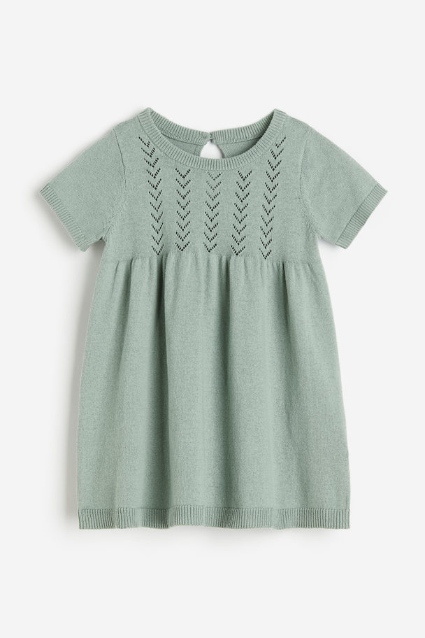 H&M Knitted Cotton Dress Dusty Green