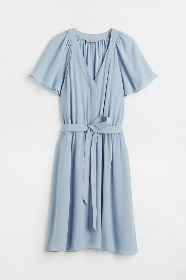 H&M V-neck Chiffon Dress Light Blue