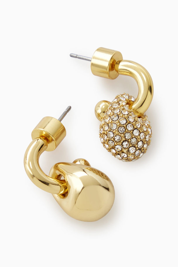COS Mismatched Crystal-embellished Drop Earrings Gold