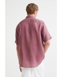 Regular Fit Short-sleeved Linen Shirt Heather Purple