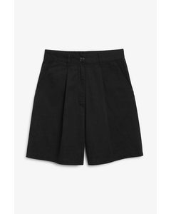 High Waist Pleated Shorts Black Black
