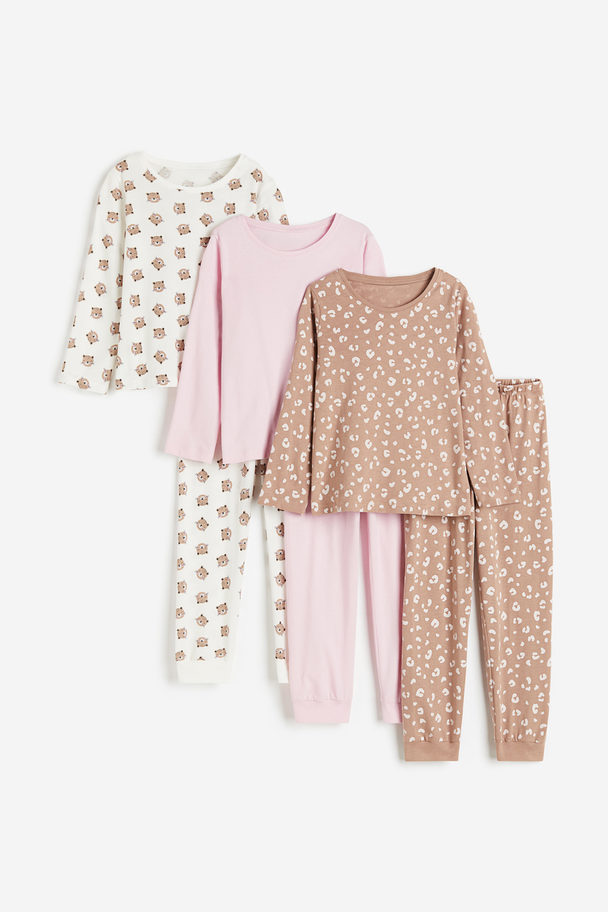 H&M 3-pack Pyjamas I Trikot Lys Rosa/mønstret