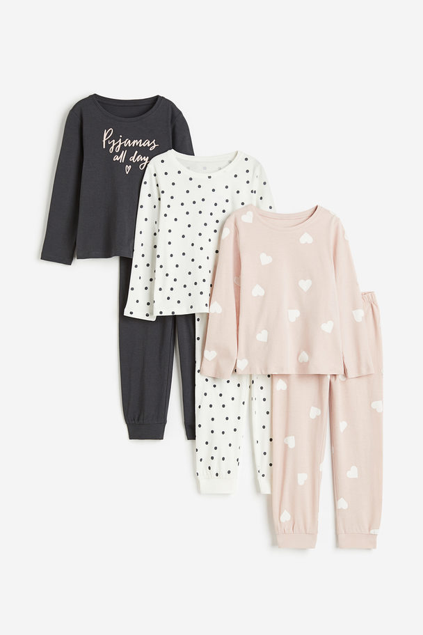 H&M 3-pack Jersey Pyjamas Powder Pink/hearts