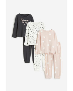 3-pack Jersey Pyjamas Powder Pink/hearts