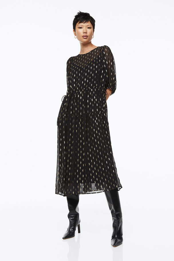 H&M Balloon-sleeved Dress Black/patterned