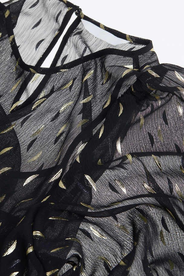 H&M Balloon-sleeved Dress Black/patterned