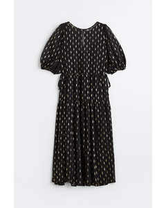 Balloon-sleeved Dress Black/patterned