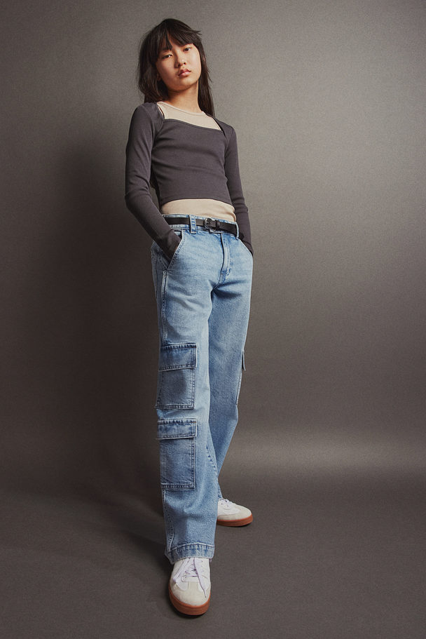 H&M Loose Fit Wide Leg Cargo Jeans Denim Blue