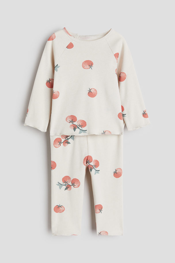 H&M 2-piece Cotton Set Cream/tomatoes