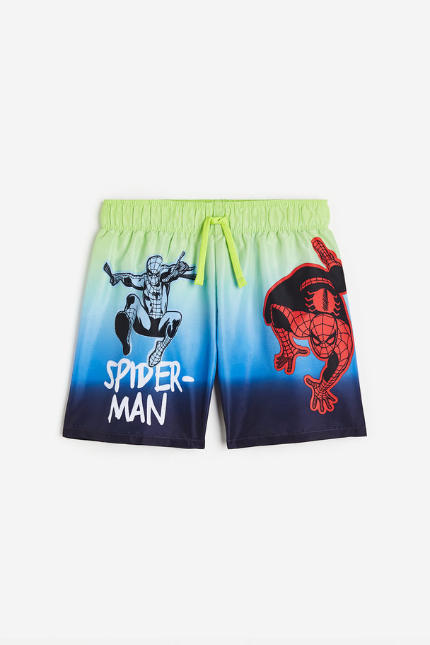 H&M Badeshorts mit Print Hellgrün/Spiderman