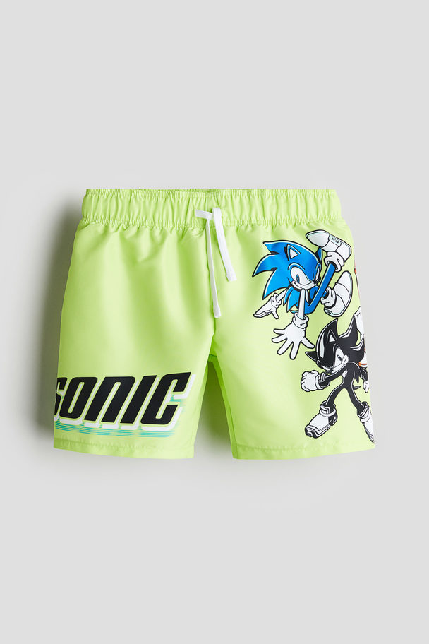 H&M Printed Swim Shorts Neon Green/sonic The Hedgehog