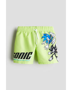 Badeshorts mit Print Neongrün/Sonic der Igel