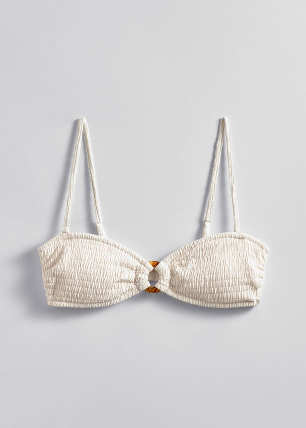 & Other Stories Smocked Bandeau Bikini Top Cream