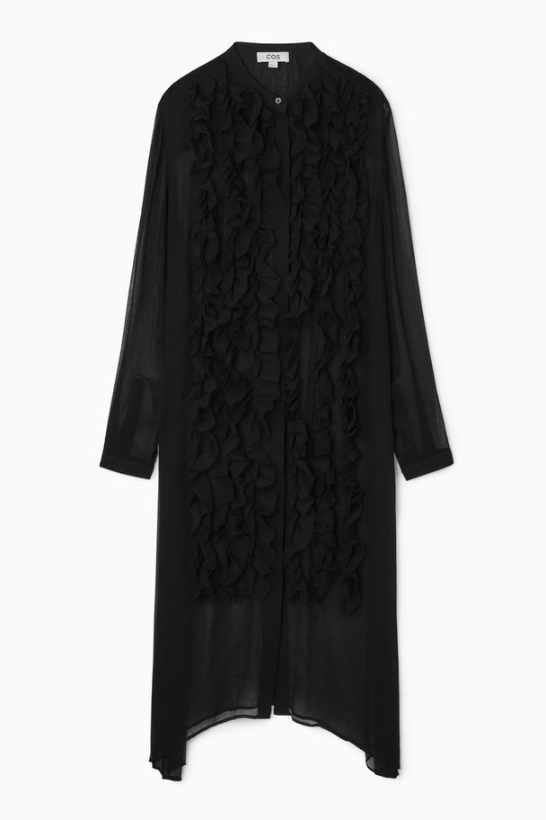 COS Ruffled Asymmetric Midi Dress Black