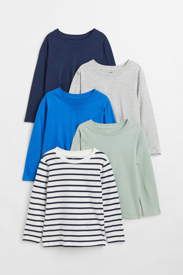 H&M 5-pack Jersey Tops Bright Blue/grey