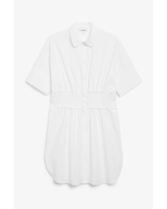 Shirred Waist Shirt Dress White