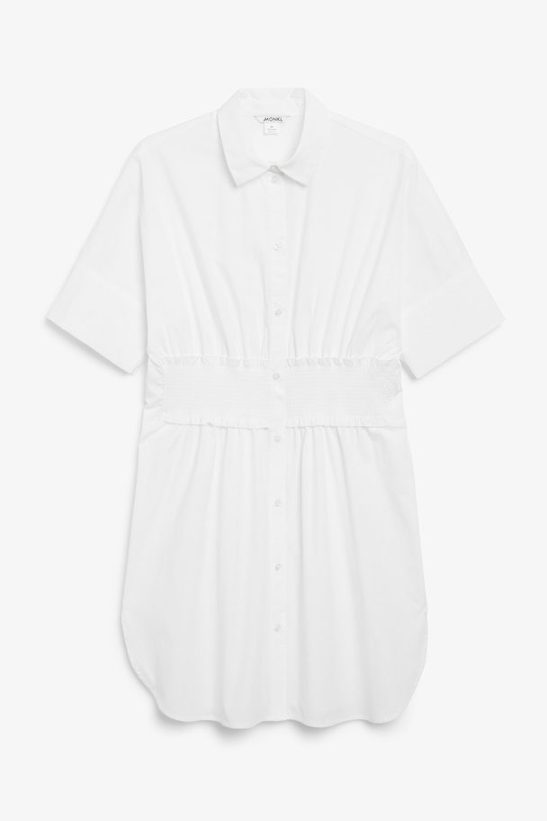 Monki Shirred Waist Shirt Dress White