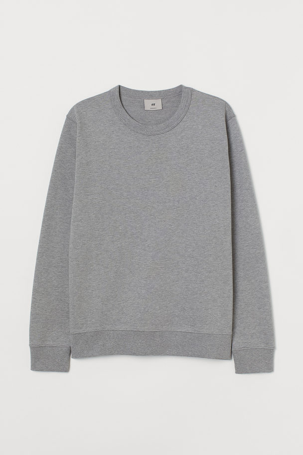 H&M Sweatshirt I Pimabomuld Regular Fit Gråmeleret