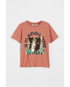 T-shirt Med Vendbare Pailletter Rustorange/leopard