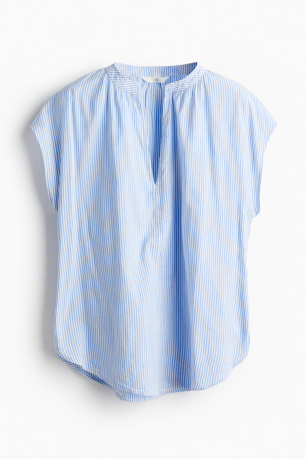 H&M Blouse Met Kapmouwen Lichtblauw/gestreept