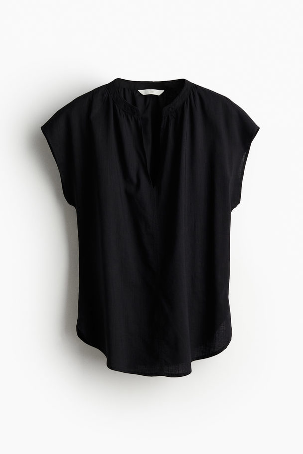 H&M Bluse mit Kappenärmeln Schwarz