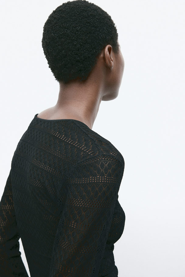 H&M Lace-knit Thong Body Black