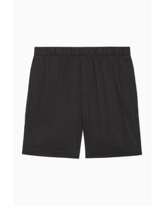 Elasticated Cotton-blend Shorts Black