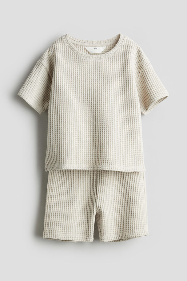 H&M 2-teiliges Jersey-Set mit Waffelstruktur Hellbeige