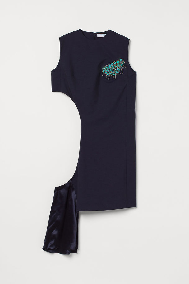H&M Cut-out-Kleid mit Perlen Marineblau