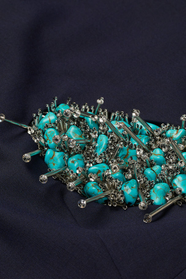H&M Cut-out-Kleid mit Perlen Marineblau