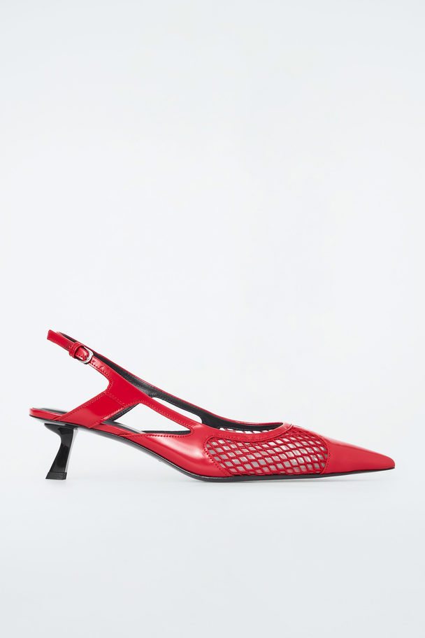 COS Pointed Mesh Slingback Kitten Heels Red