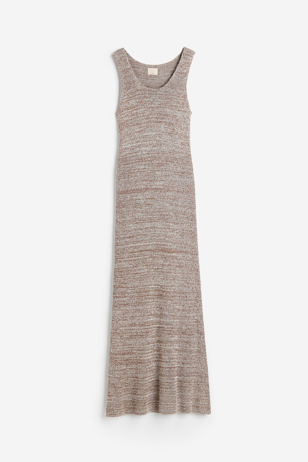 H&M Silk-blend Knitted Dress Brown Marl