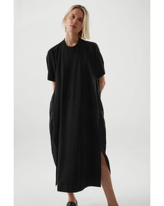 Silk-panel T-shirt Dress Black