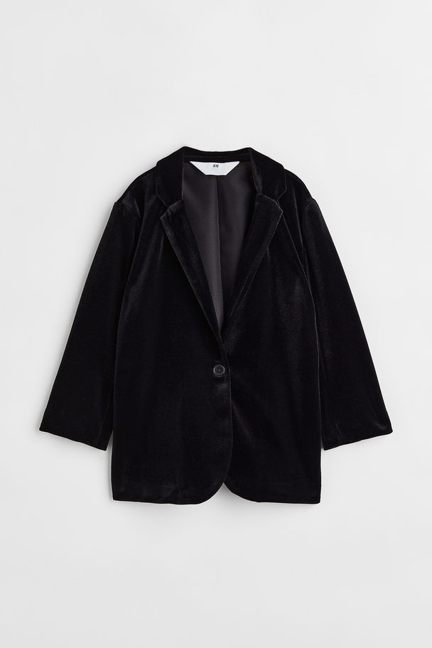 H&M Single-breasted Velvet Blazer Black