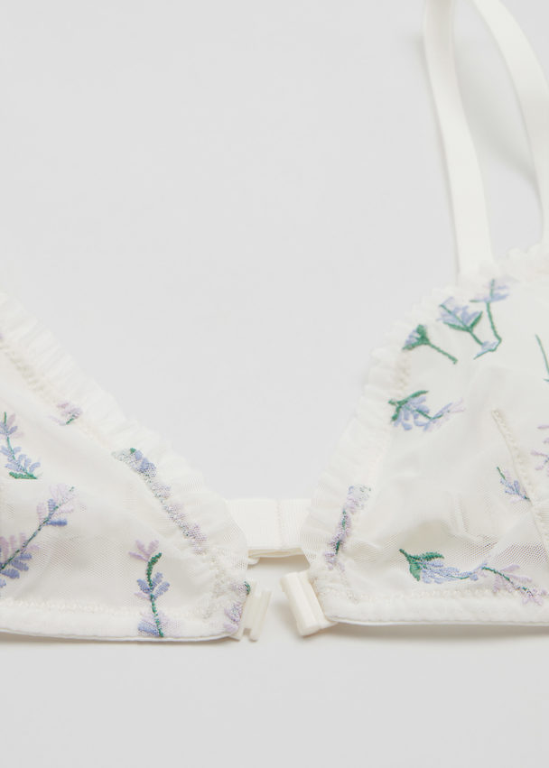 & Other Stories Flower Embroidered Soft Bra Ivory