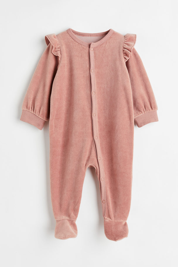 H&M Velour All-in-one Pyjamas Old Rose