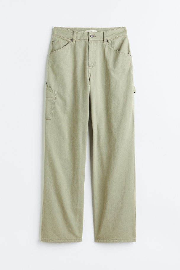 H&M Twill Cargo Trousers Light Khaki Green