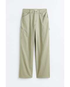 Twill Cargo Trousers Light Khaki Green