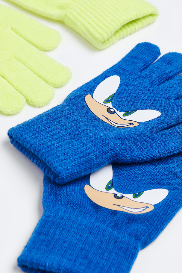 H&M 2er-Pack Fingerhandschuhe mit Print Blau/Sonic der Igel