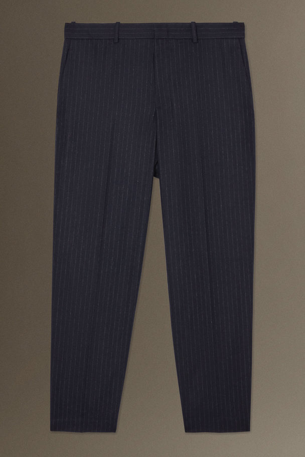 COS Cropped Pinstriped Wool Trousers - Straight Navy / Pinstriped