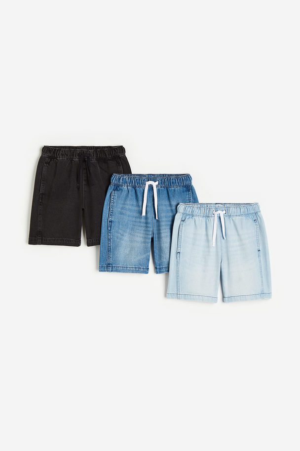 H&M 3-pack Denim Shorts Light Denim Blue/black