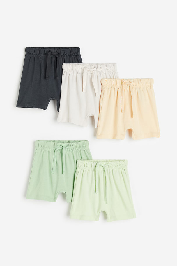 H&M 5-pack Cotton Jersey Shorts Light Green/light Yellow